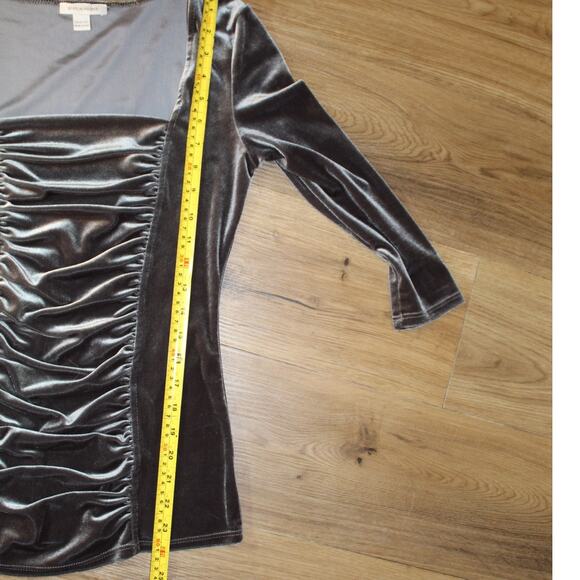 Boston Proper Gray Velvet Ruched Long Sleeve Top Square Neck Fitted XS - Picture 4 of 5